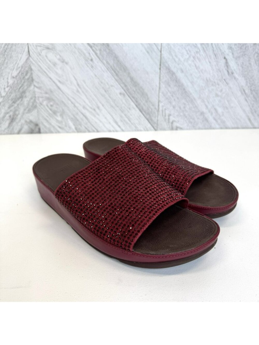 FitFlop GINNY GLITZ Wedge Sandals Shoes Womens Size 10 BERRY RED Pool Slide